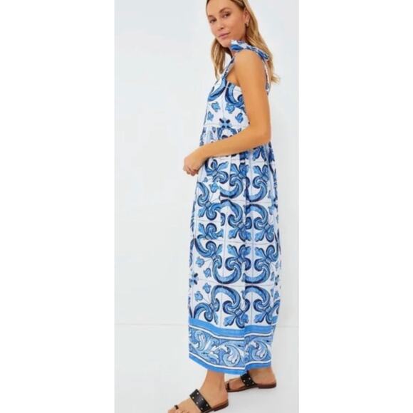 TUCKERNUCK blue majolica tile tie shoulder Tilly Caftan Maxi NWT Size Medium - Picture 2 of 11